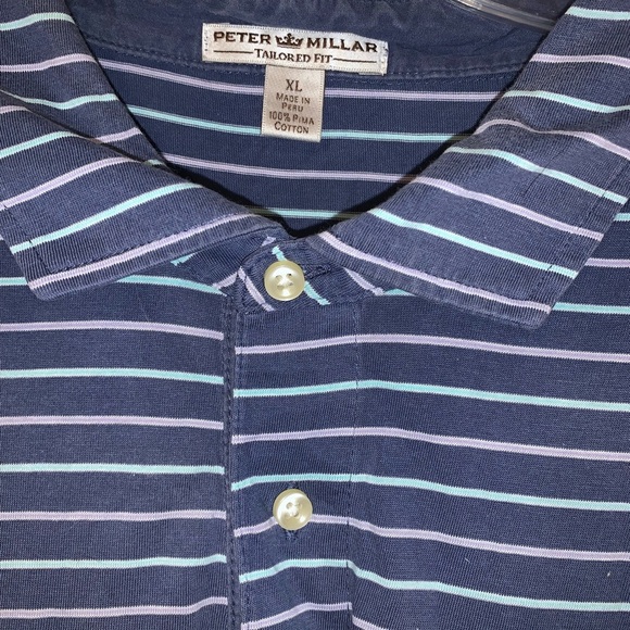 Men's Blue Striped Peter Millar Polo - Picture 3 of 4